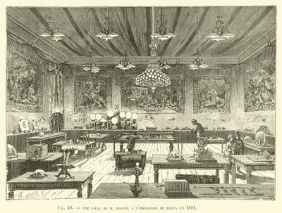 Una sala de M. Edison, en la Exposición de París, en 1881 de French School